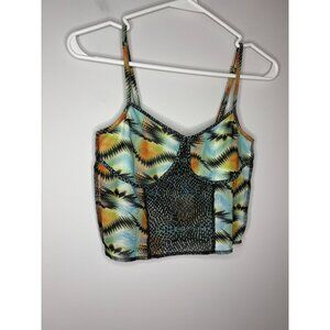FOREVER 21 NEW Sheer Knit Top Cami Womens M Multicolor Cropped Spaghetti Strap